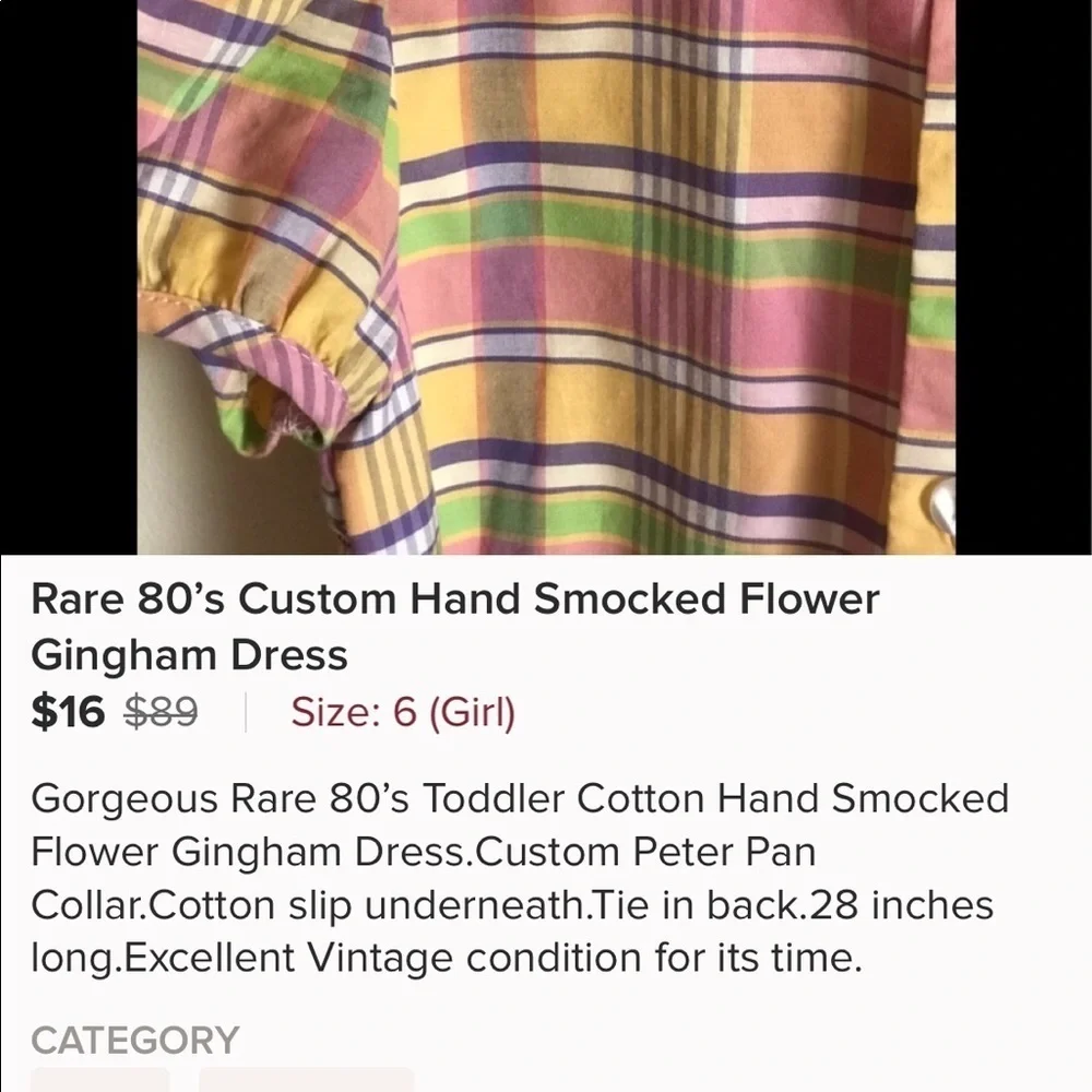 Rare Vintage 1980’s Hand Smocked Gingham Dress